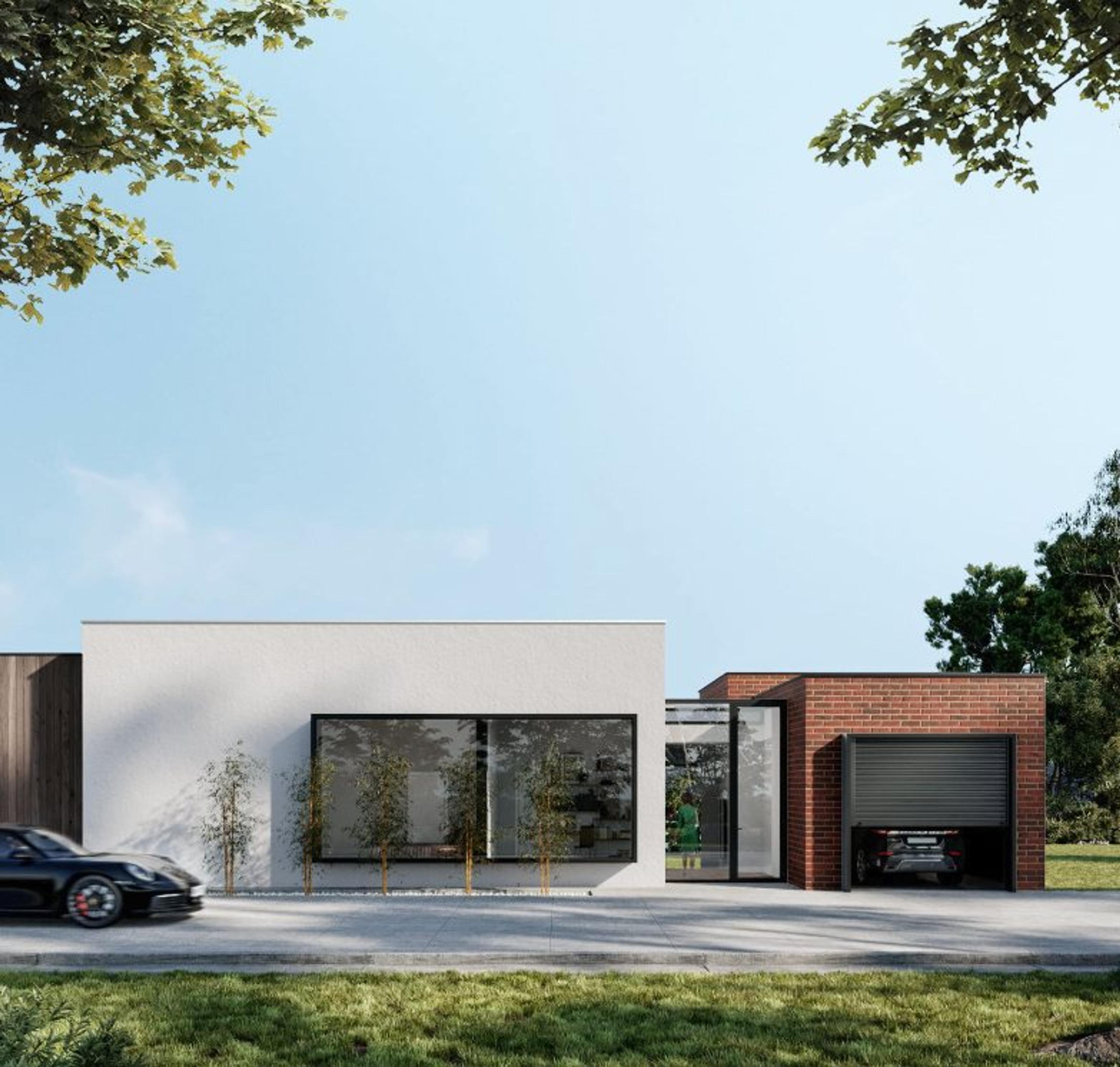 Single-storey house exterior render, J House