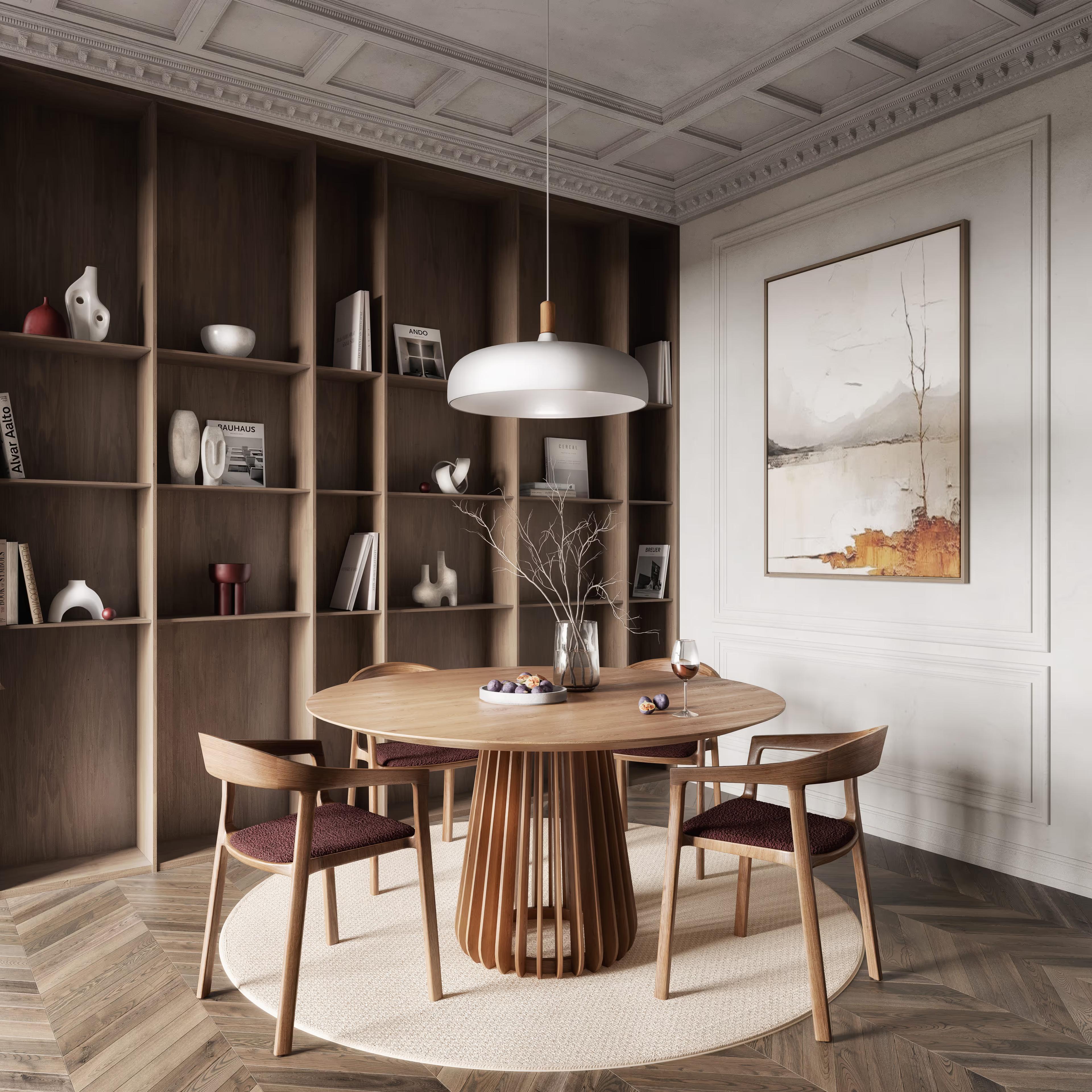 Dining area with round oak table