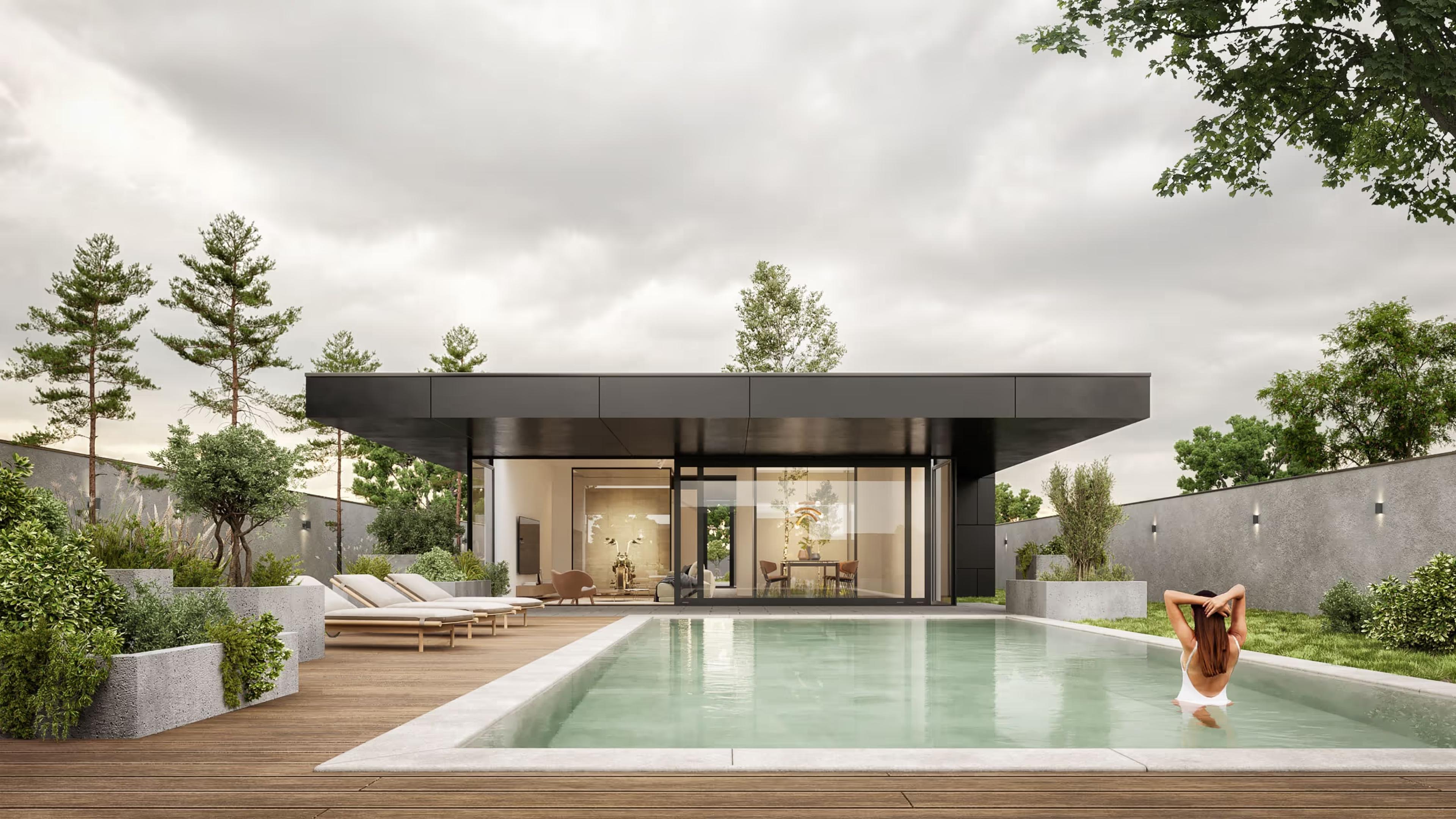 Exterior render from another angle, D House