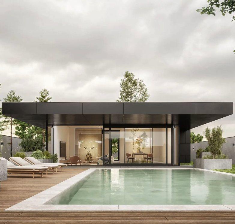 House with pool render, D House