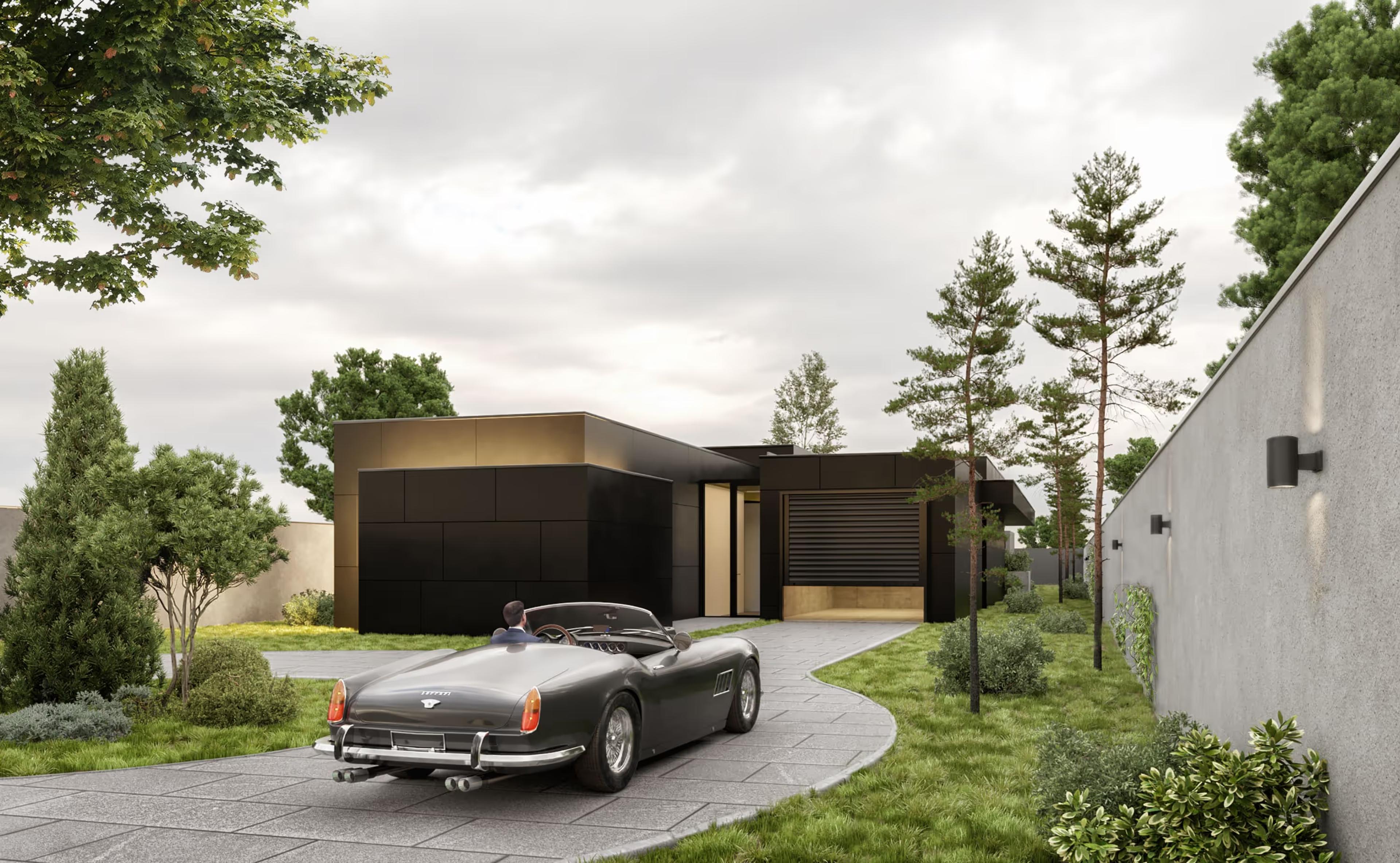 Exterior render, third view, D House