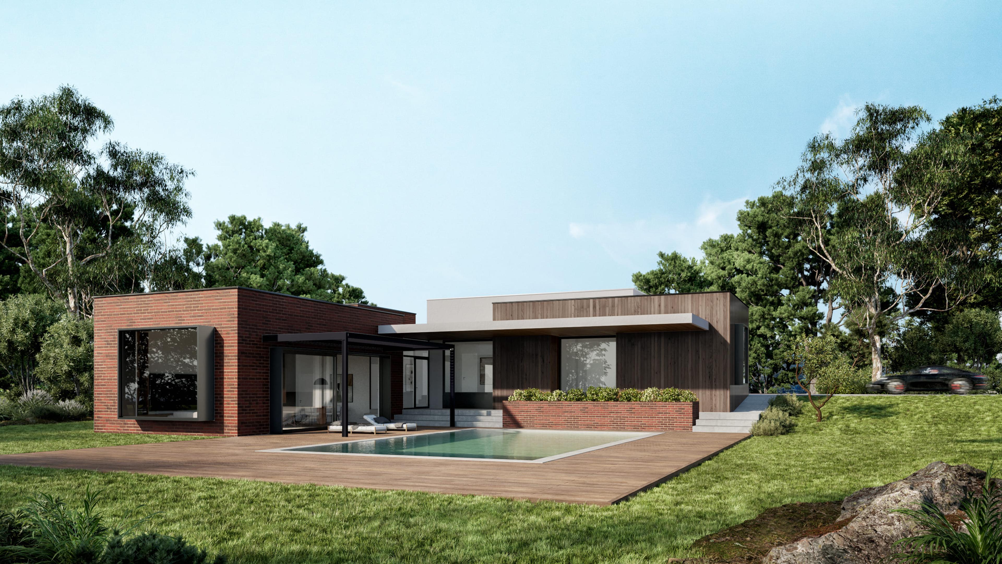 Exterior render from another angle, J House