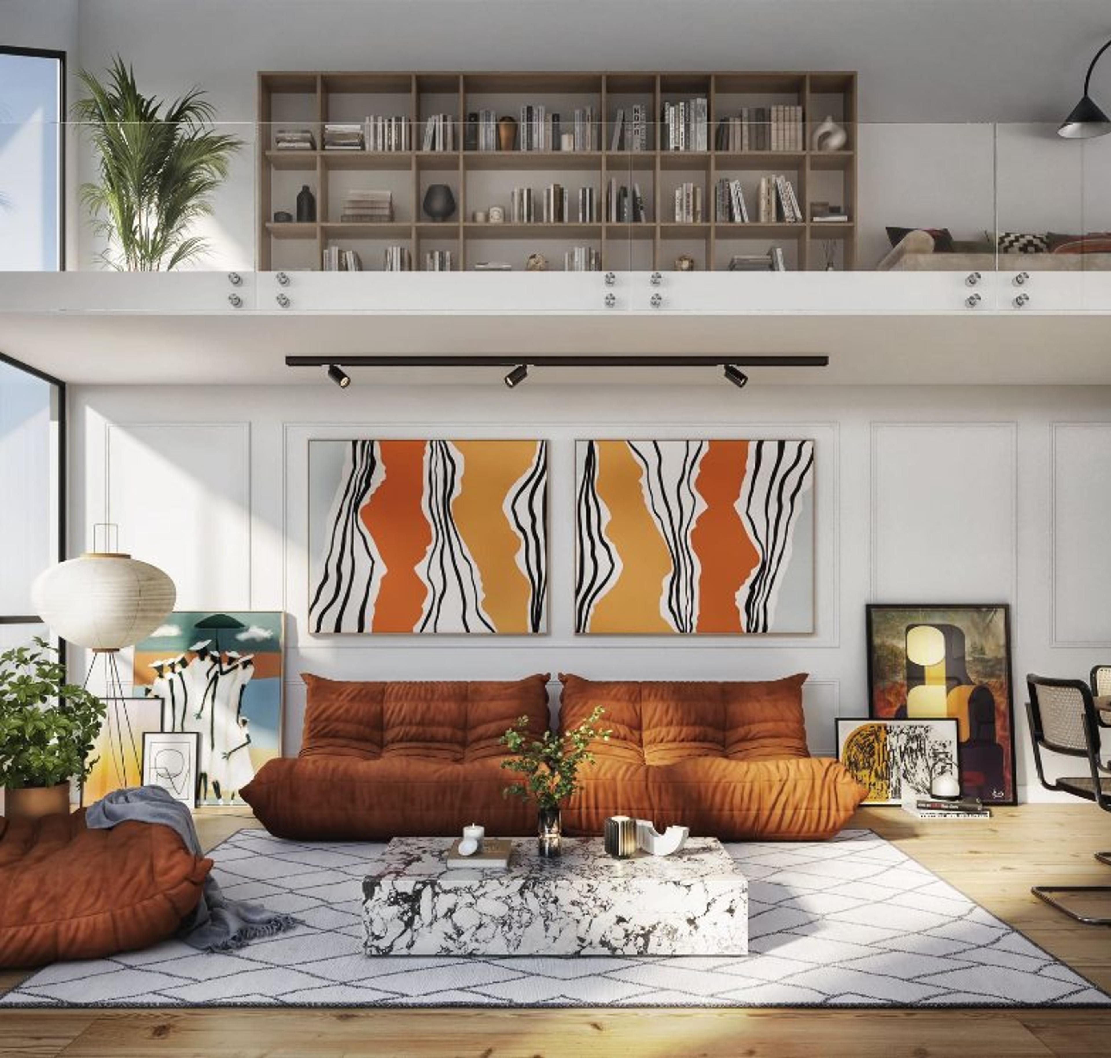 Double-height living room render, Prahovska