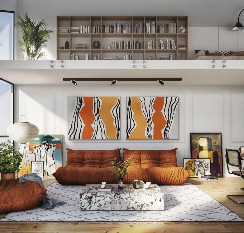 Double-height living room render, Prahovska