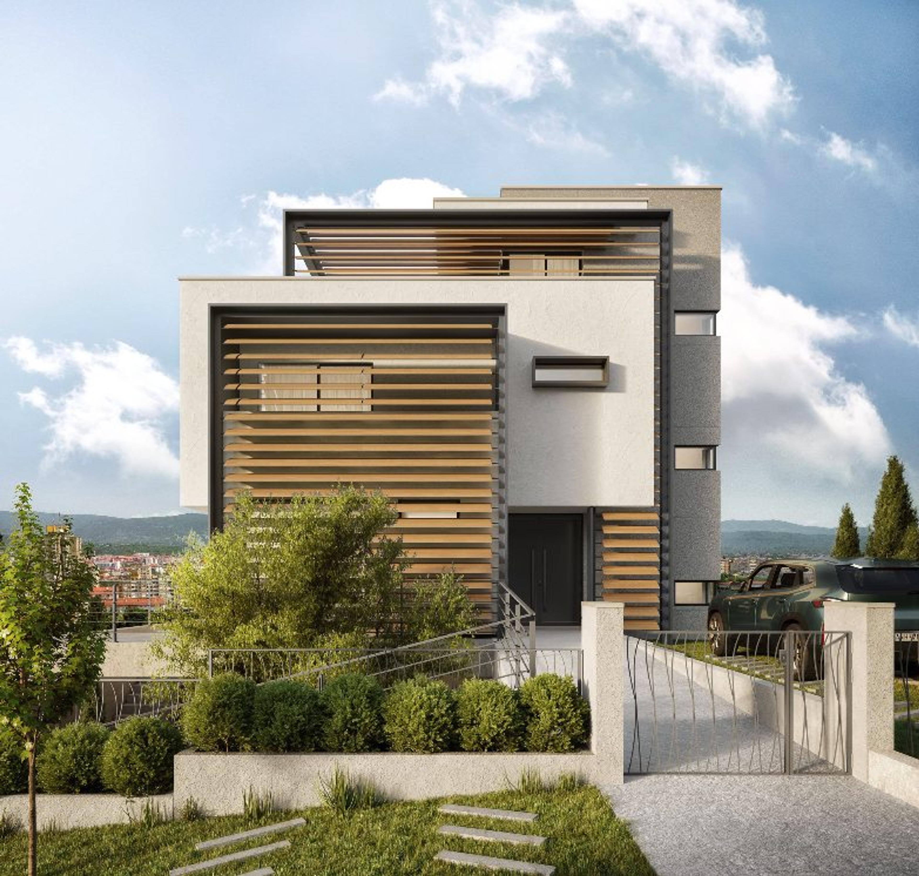 Hillside house exterior render, House on the hill