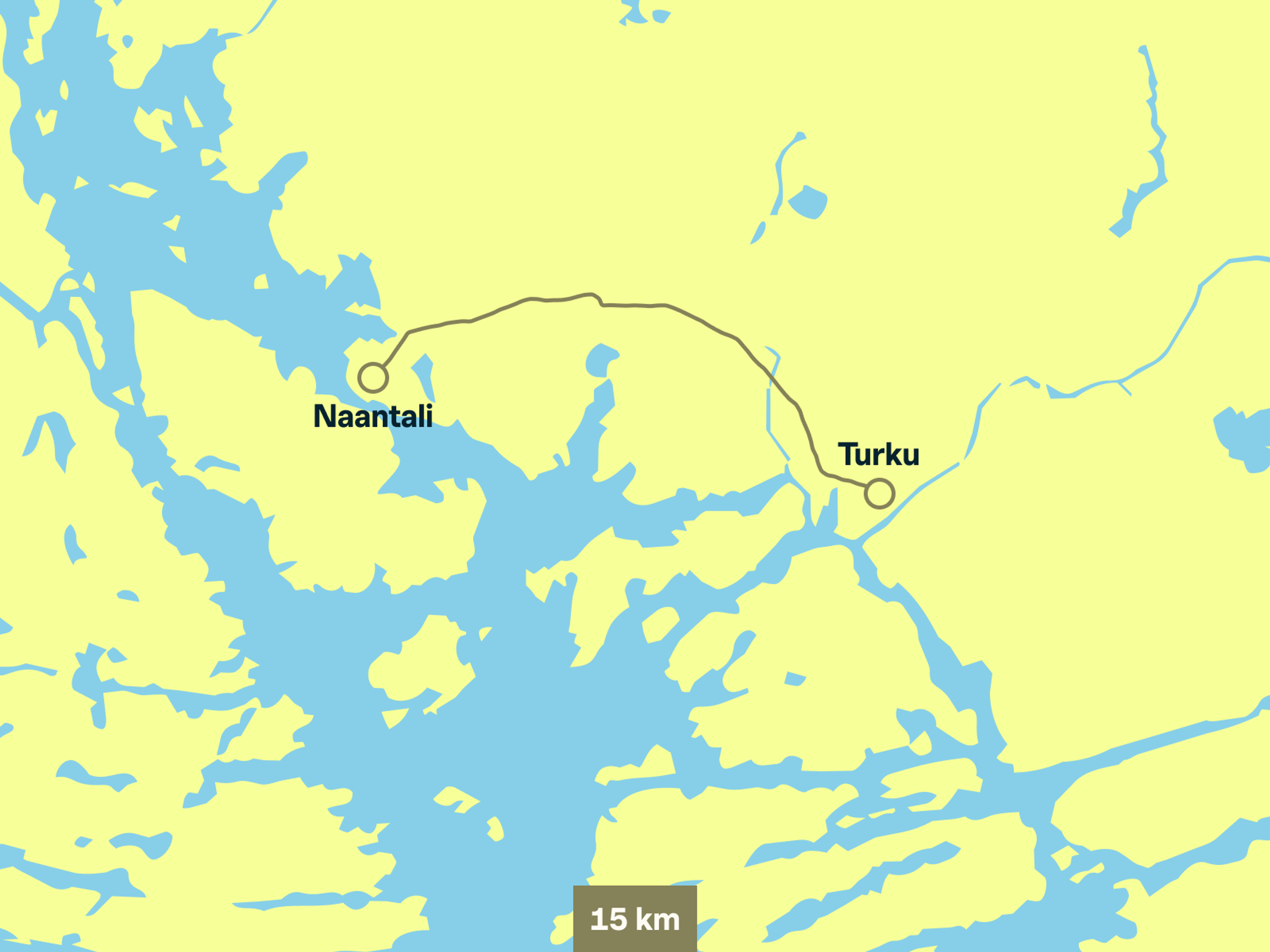 Route from Turku to Naantali