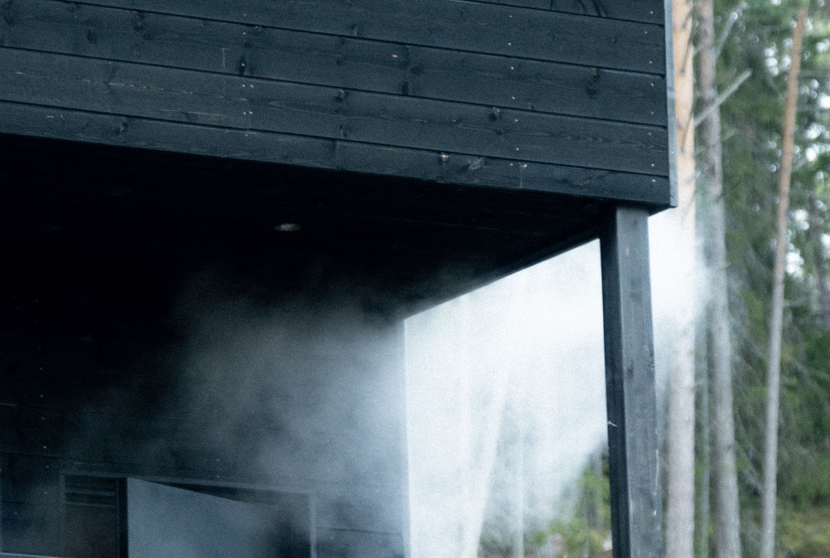 Steam coming out of a wooden sauna