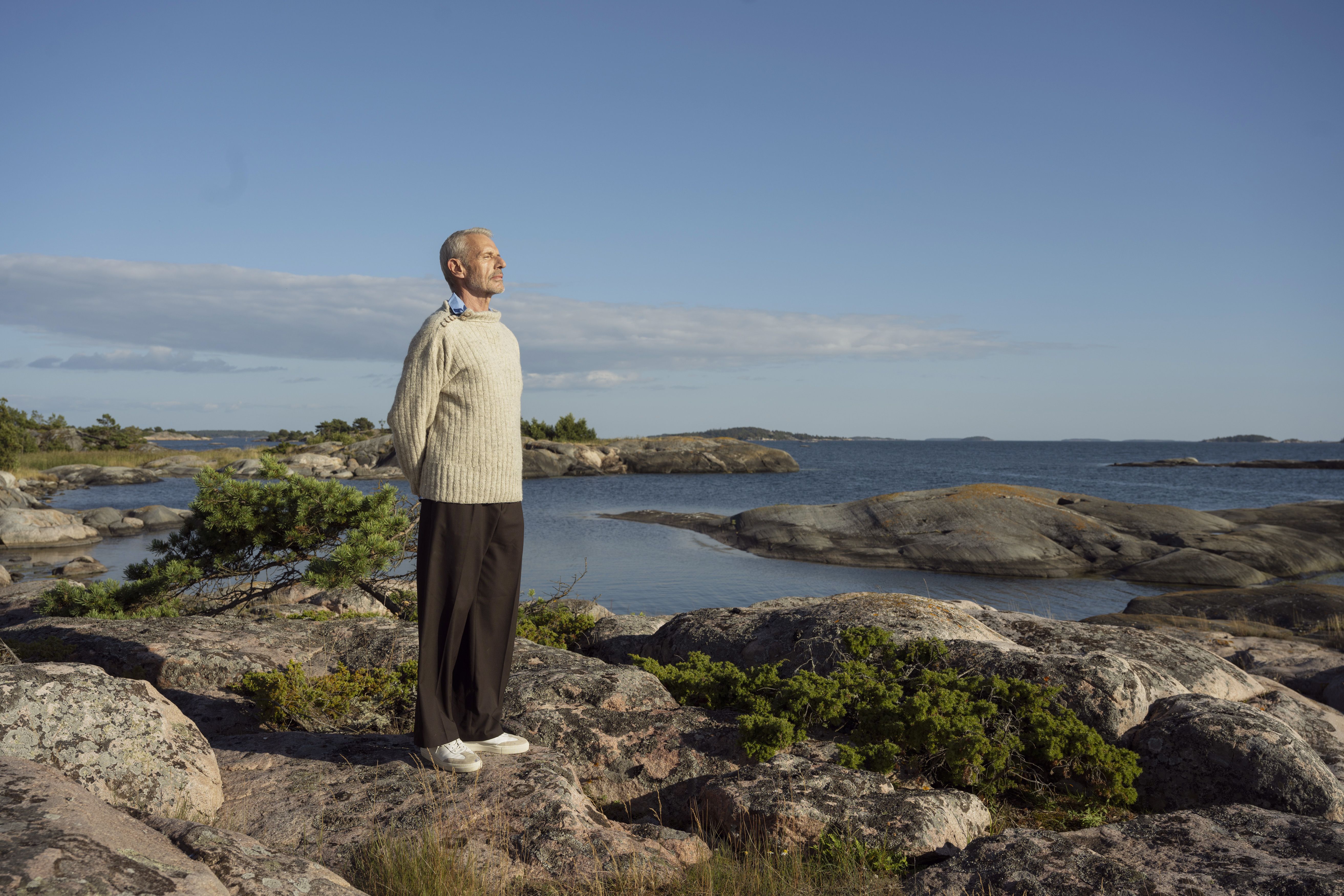 A man staring into the distance.