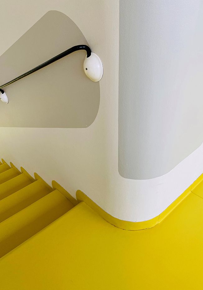A staircase in Paimio Sanatorium