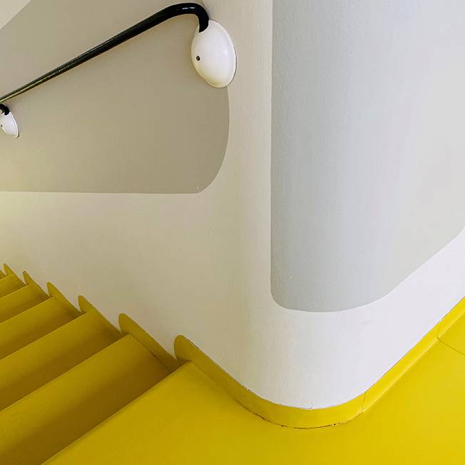 A staircase in Paimio Sanatorium