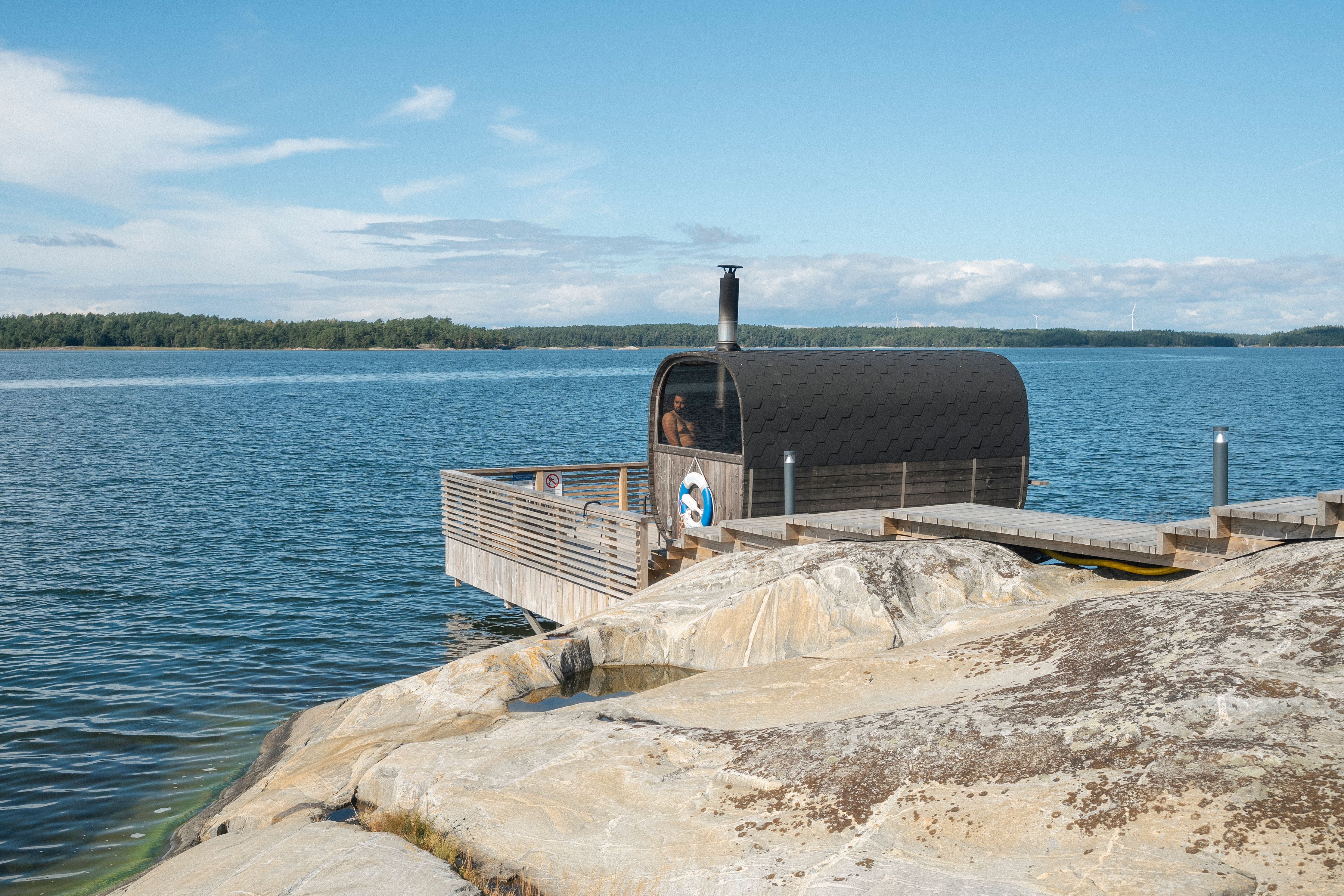 A Finnish barrel sauna.