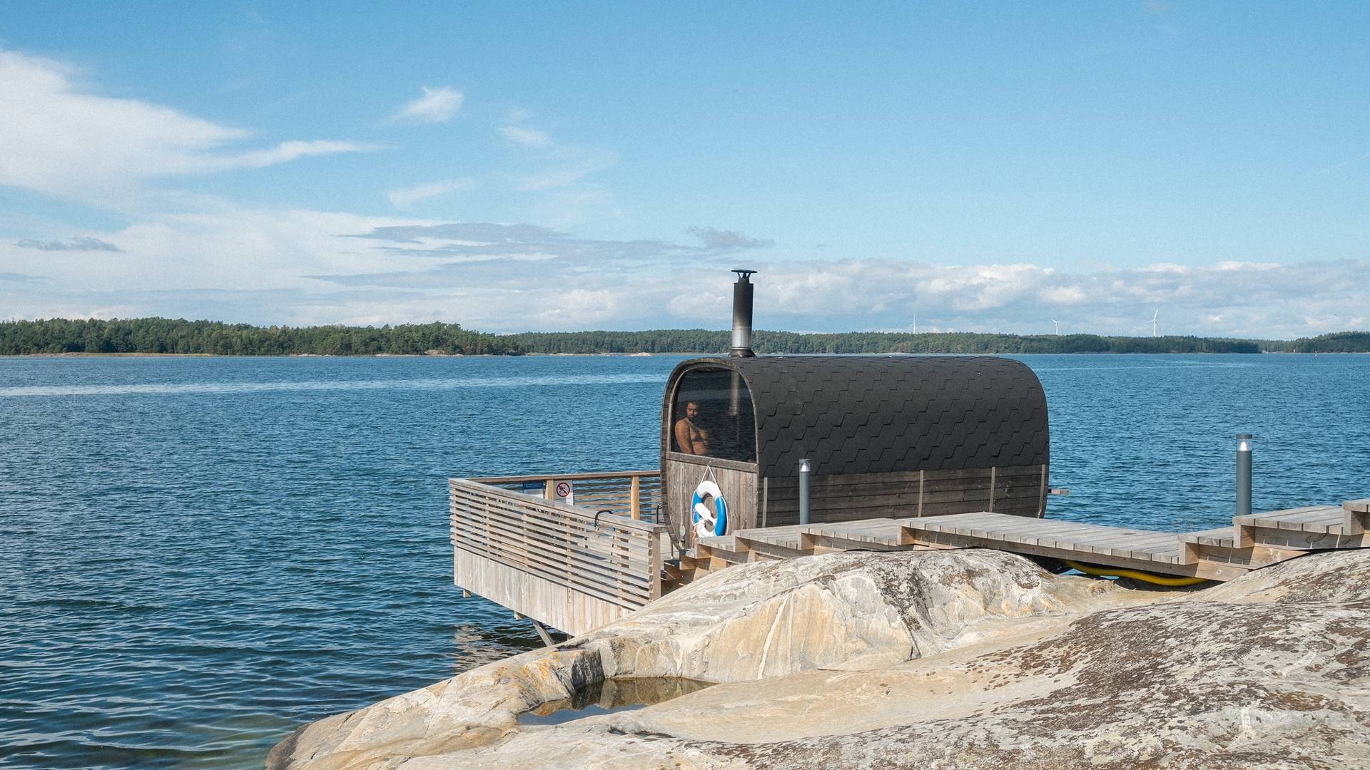 A Finnish barrel sauna.