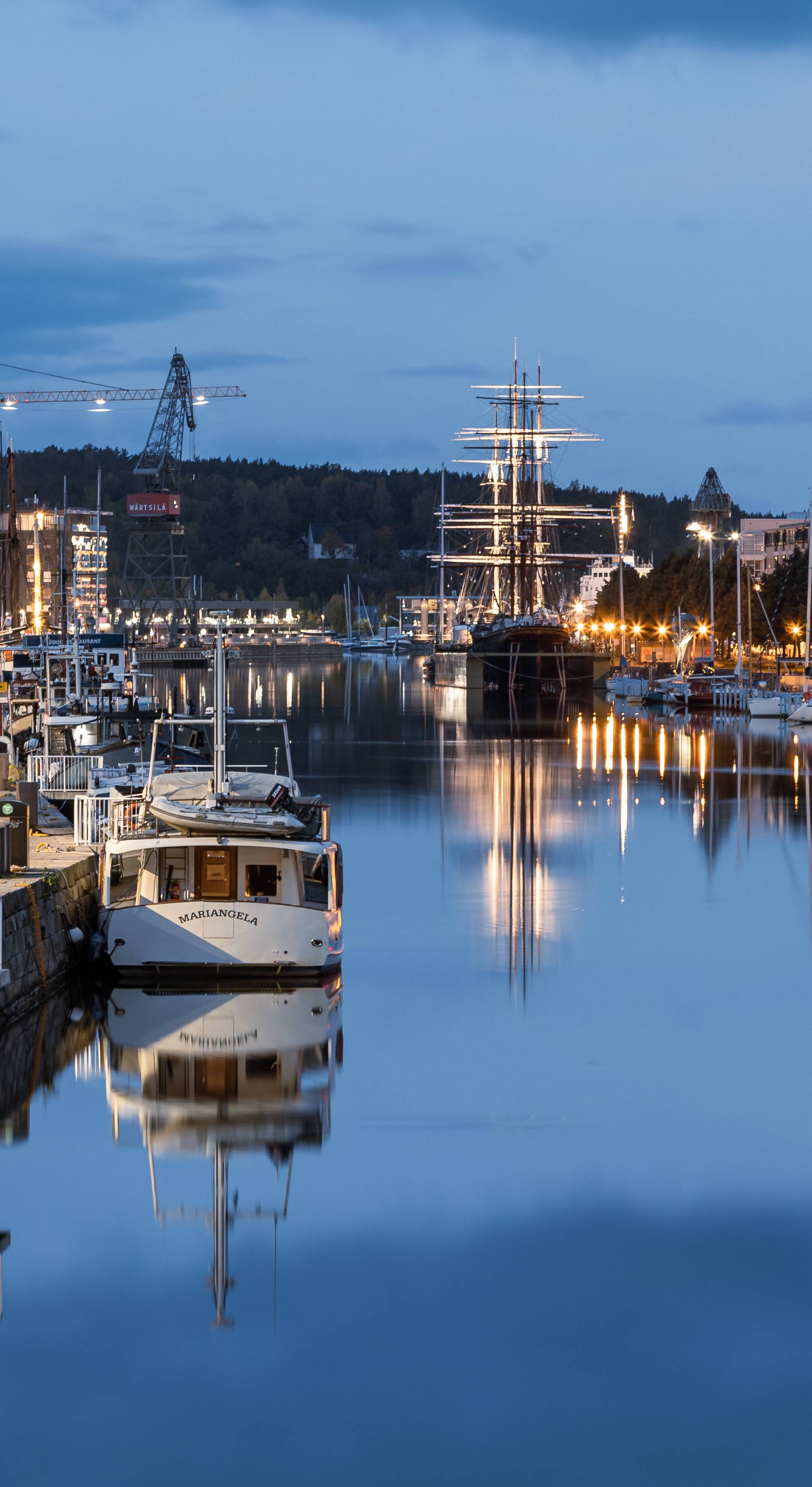 A view of Turku and the river Aura by night