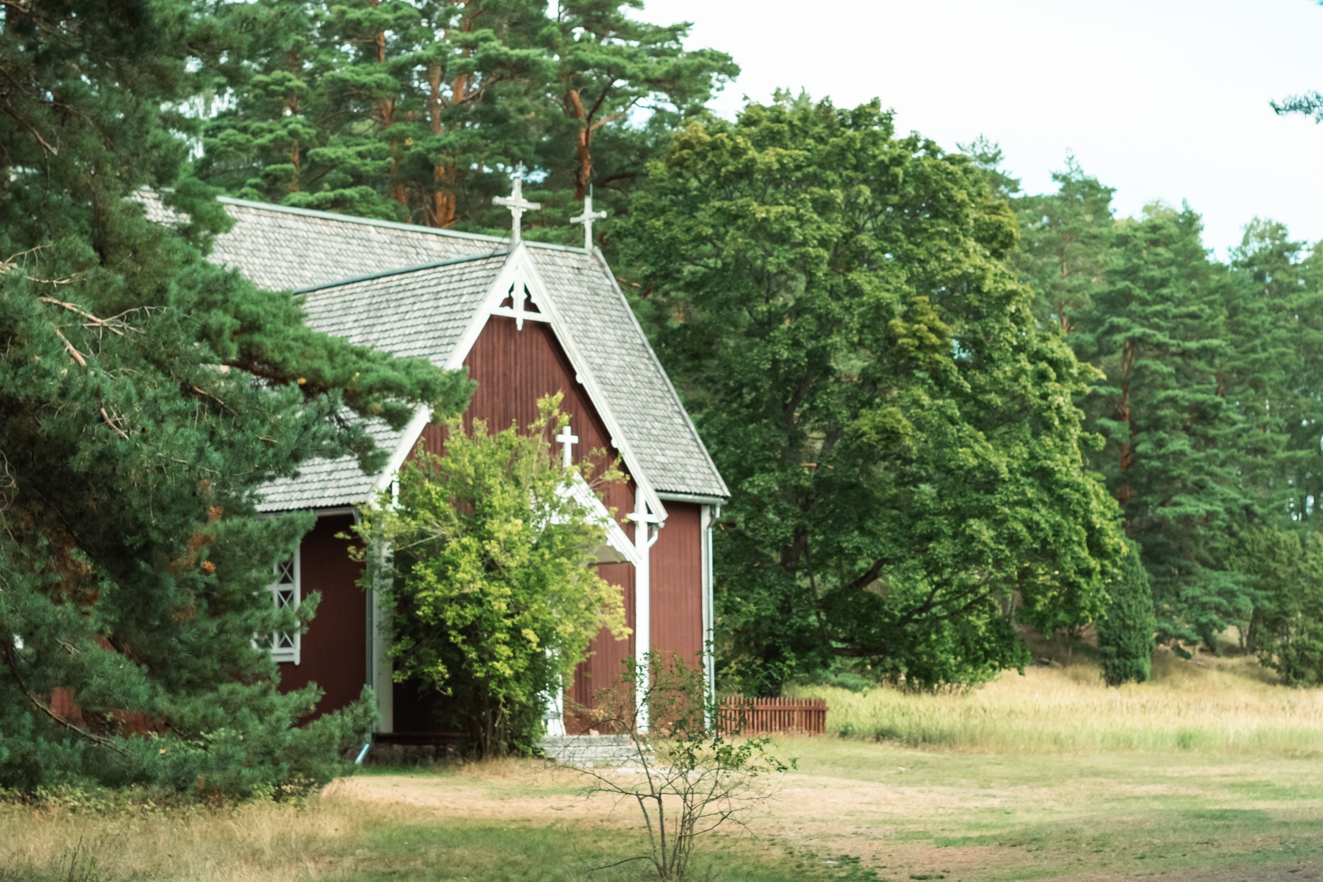 Red wooden Seili church.