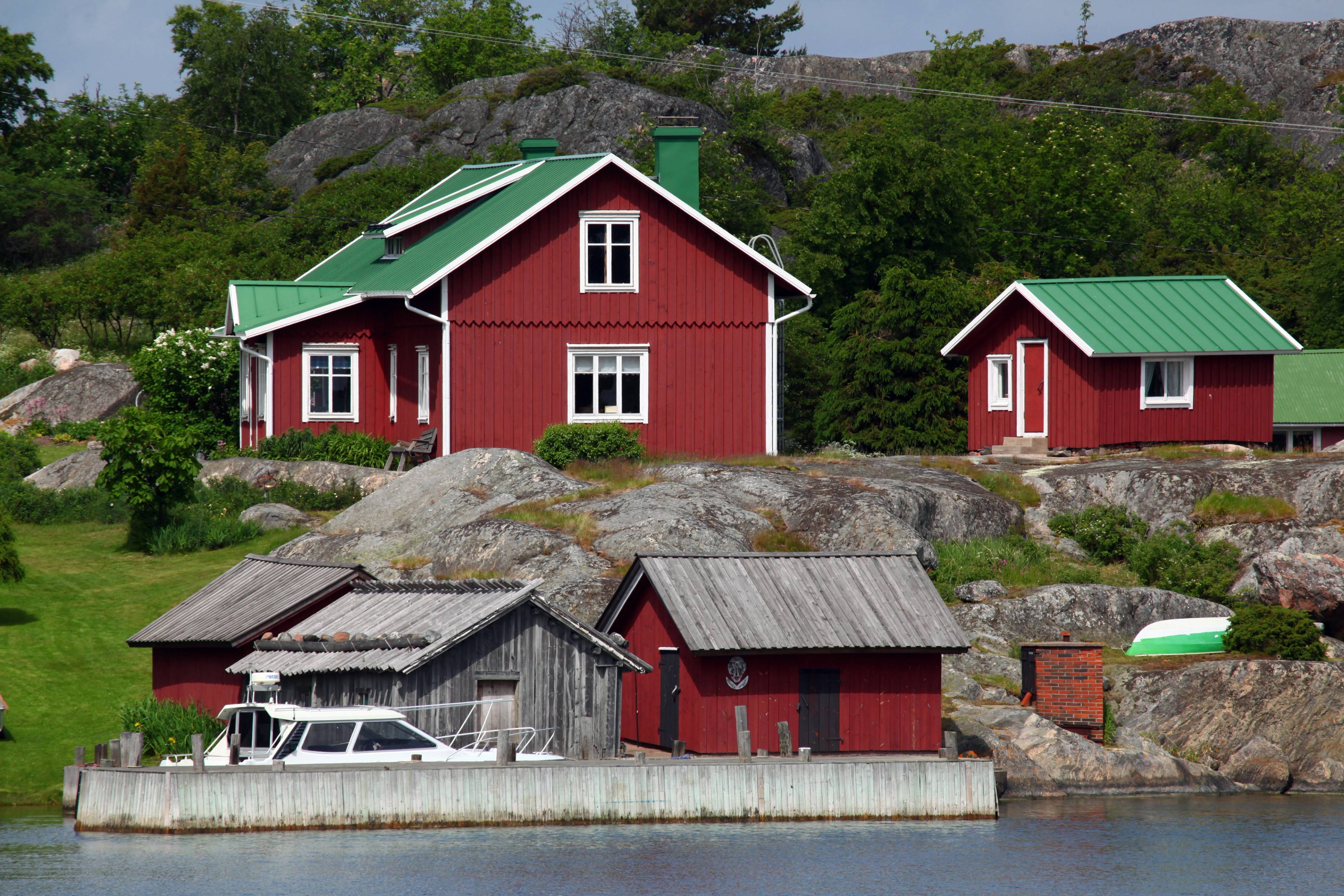 Red wooden houses in Nagu.