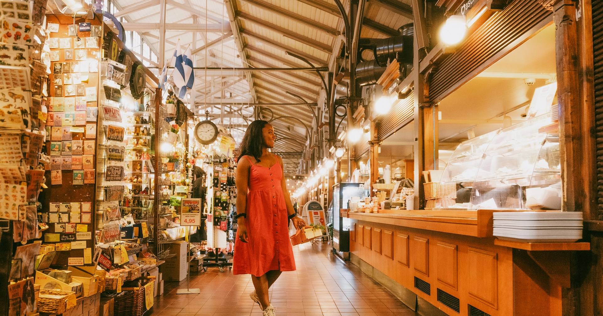 A woman shopping in Turku Market Hall.