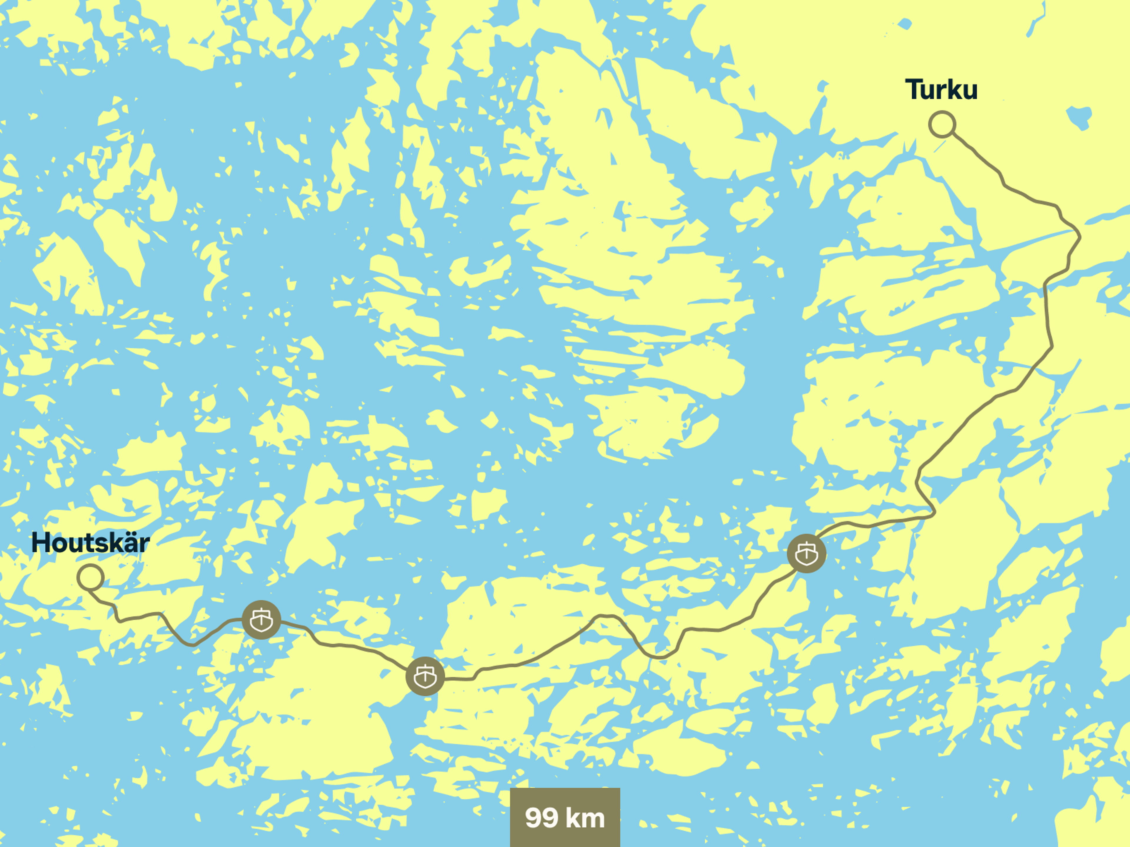 Route from Turku to Houtskär.