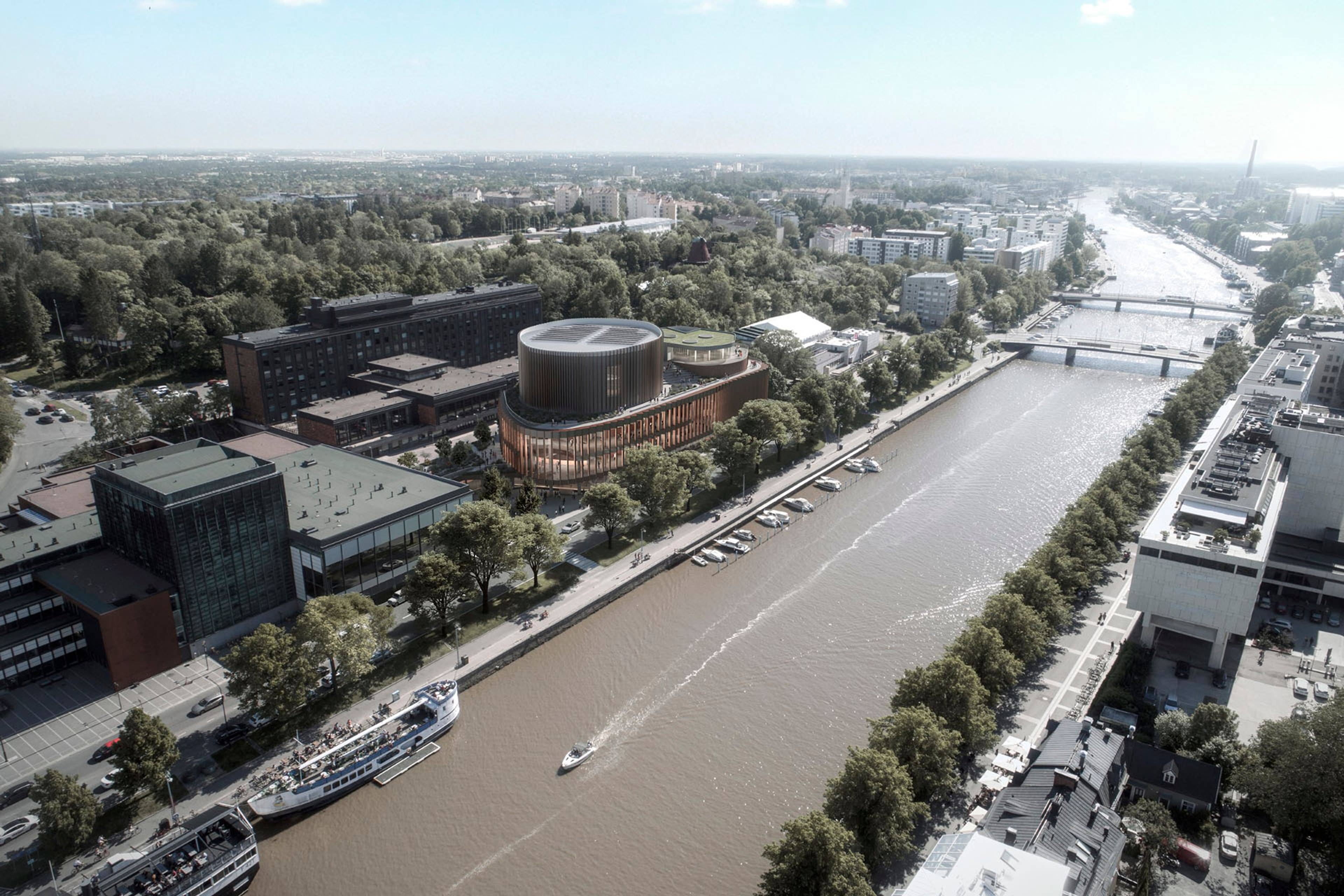 The Turku riverside with the new music hall Fuuga.