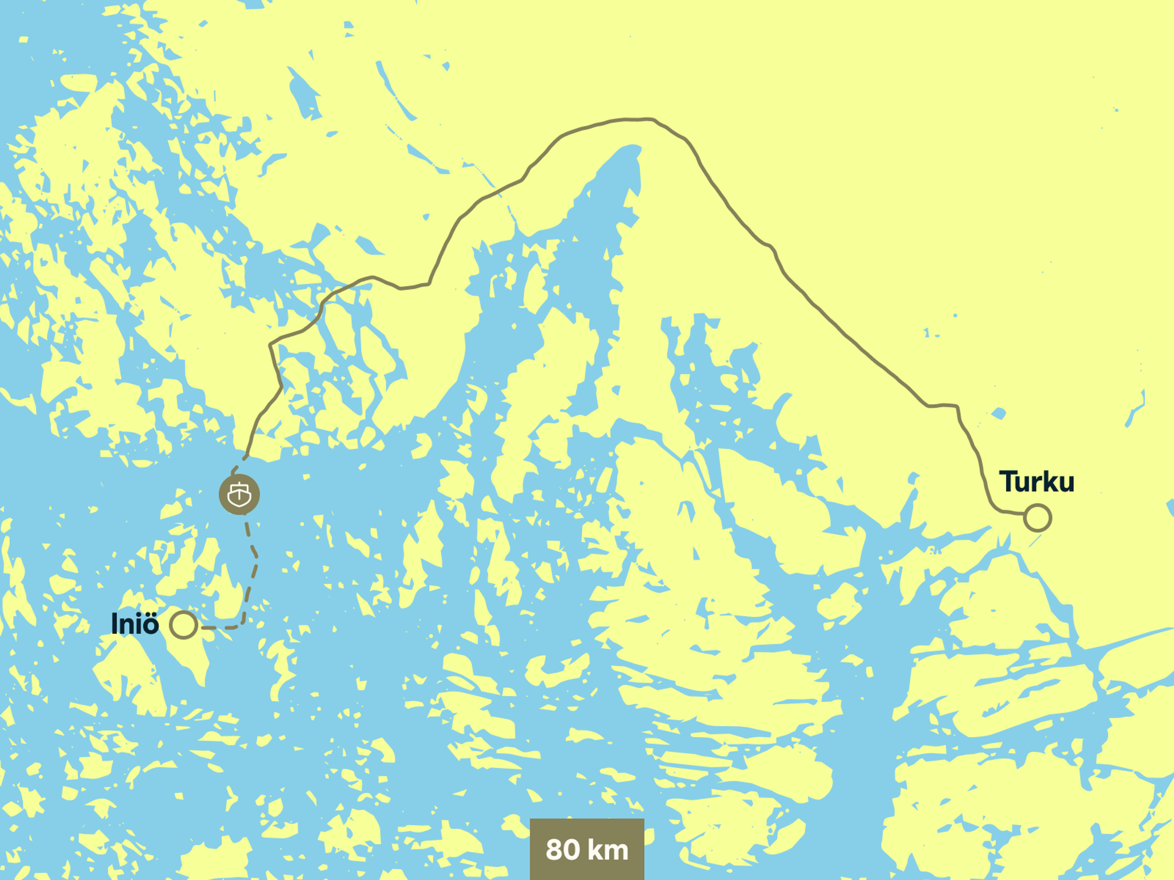 Route from Turku to Iniö