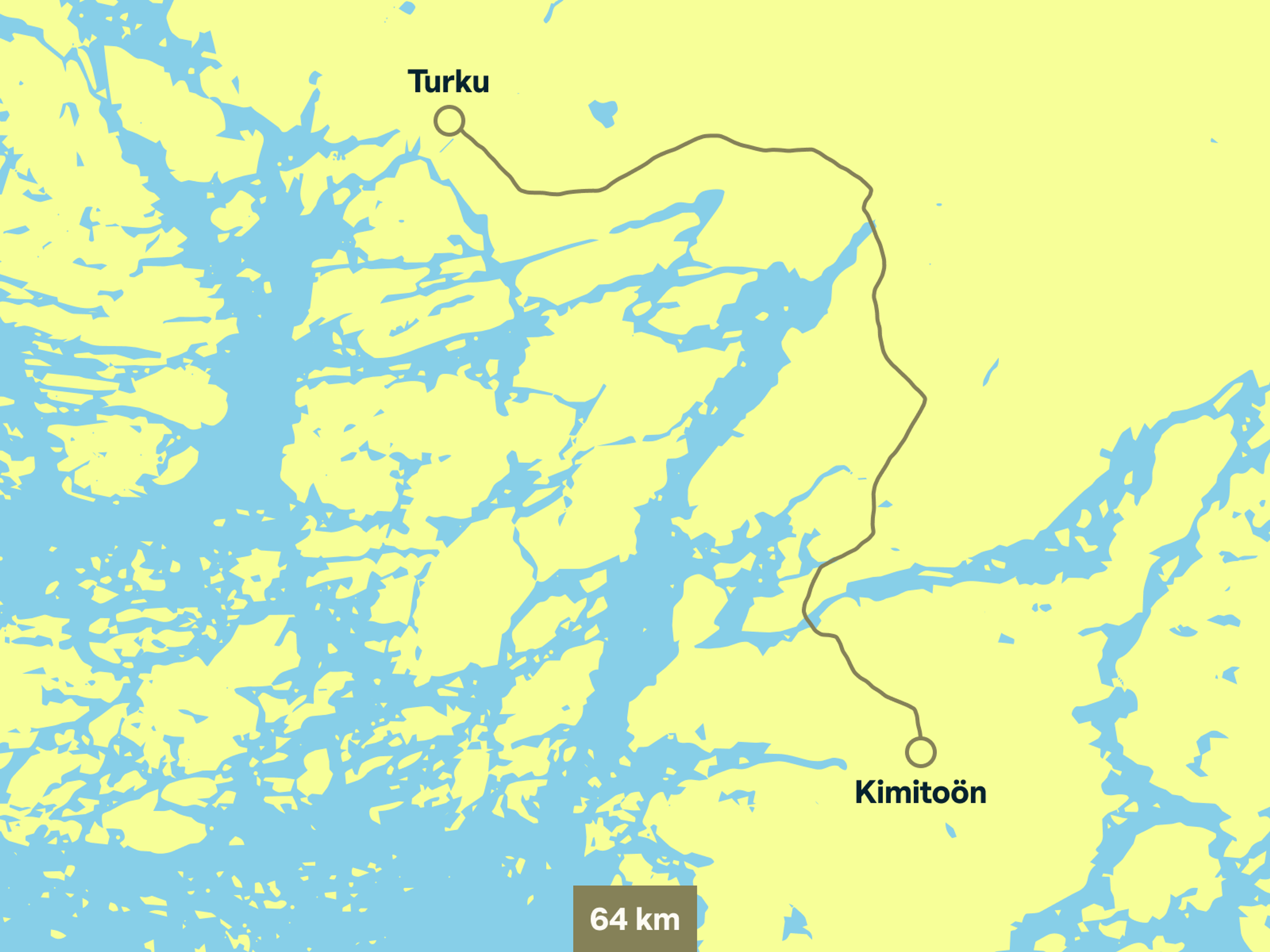 Route from Turku to Kimitoön