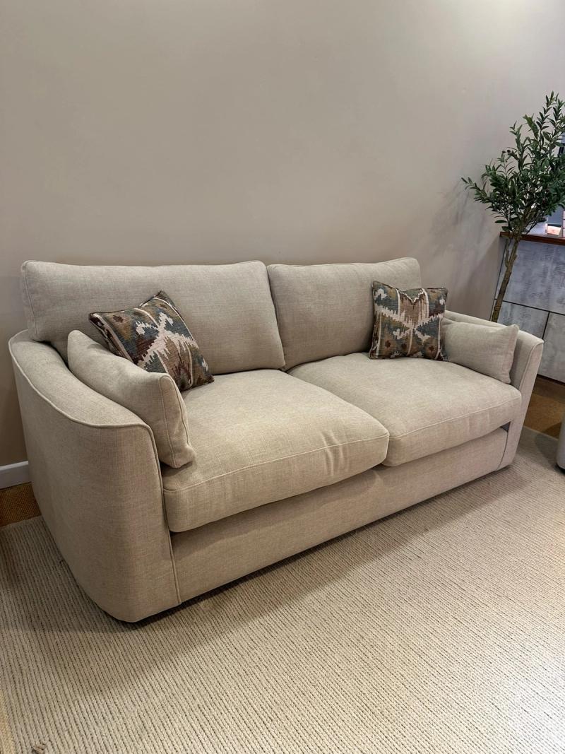 Kinsale sofa in natural fabric, angled view