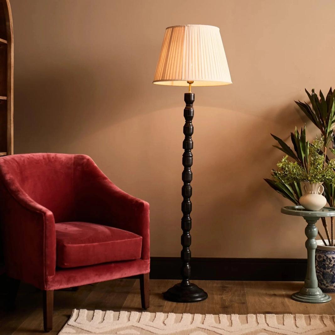 Oriana B - Ebony Floor Lamp / Natural Pleated Lampshade, view 2