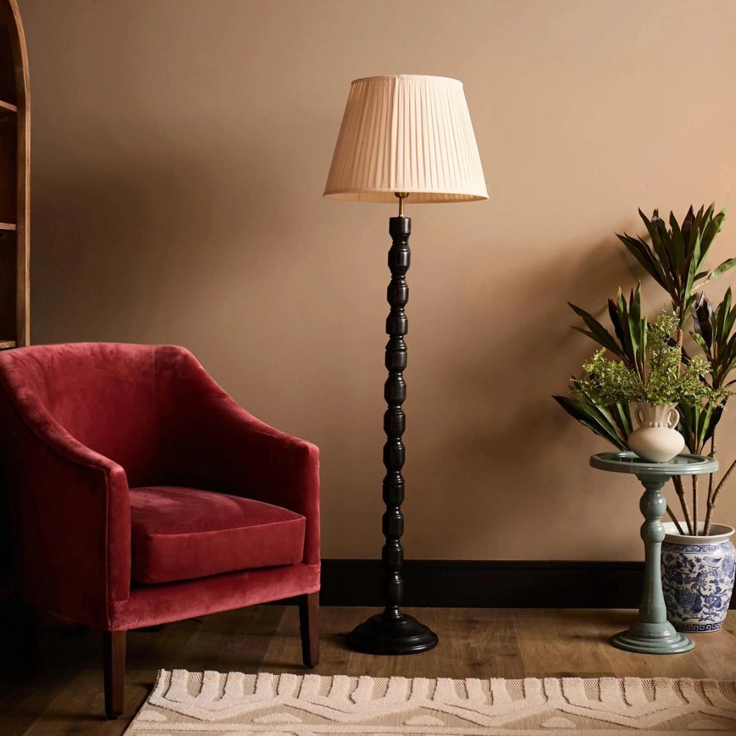 Oriana B - Ebony Floor Lamp / Natural Pleated Lampshade, view 1