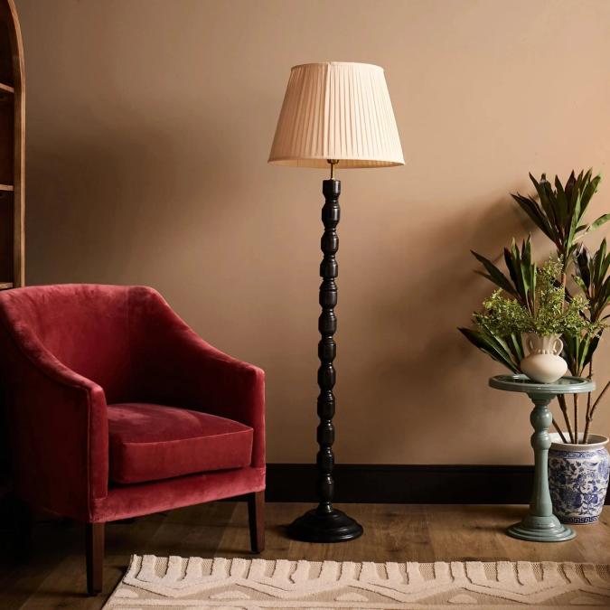 Oriana B - Ebony Floor Lamp / Natural Pleated Lampshade, view 1