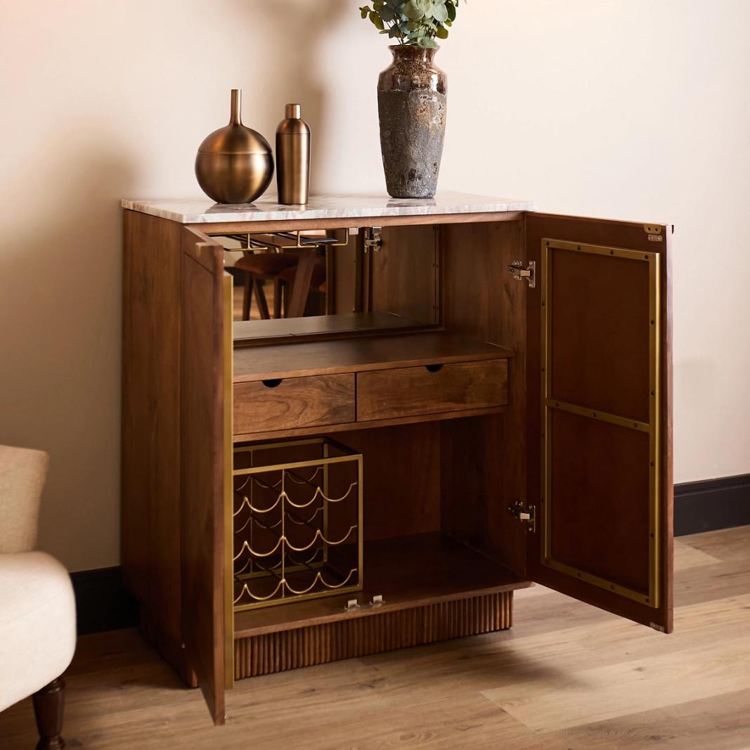 Oriana B - Sunburst Bar Cabinet Brown Marble, view 2