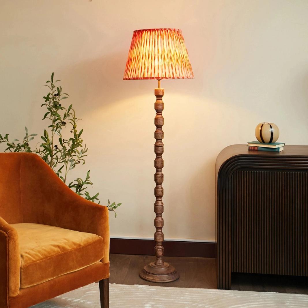 Oriana B - Wood Floor Lamp (Orange Pleated Lampshade), view 2