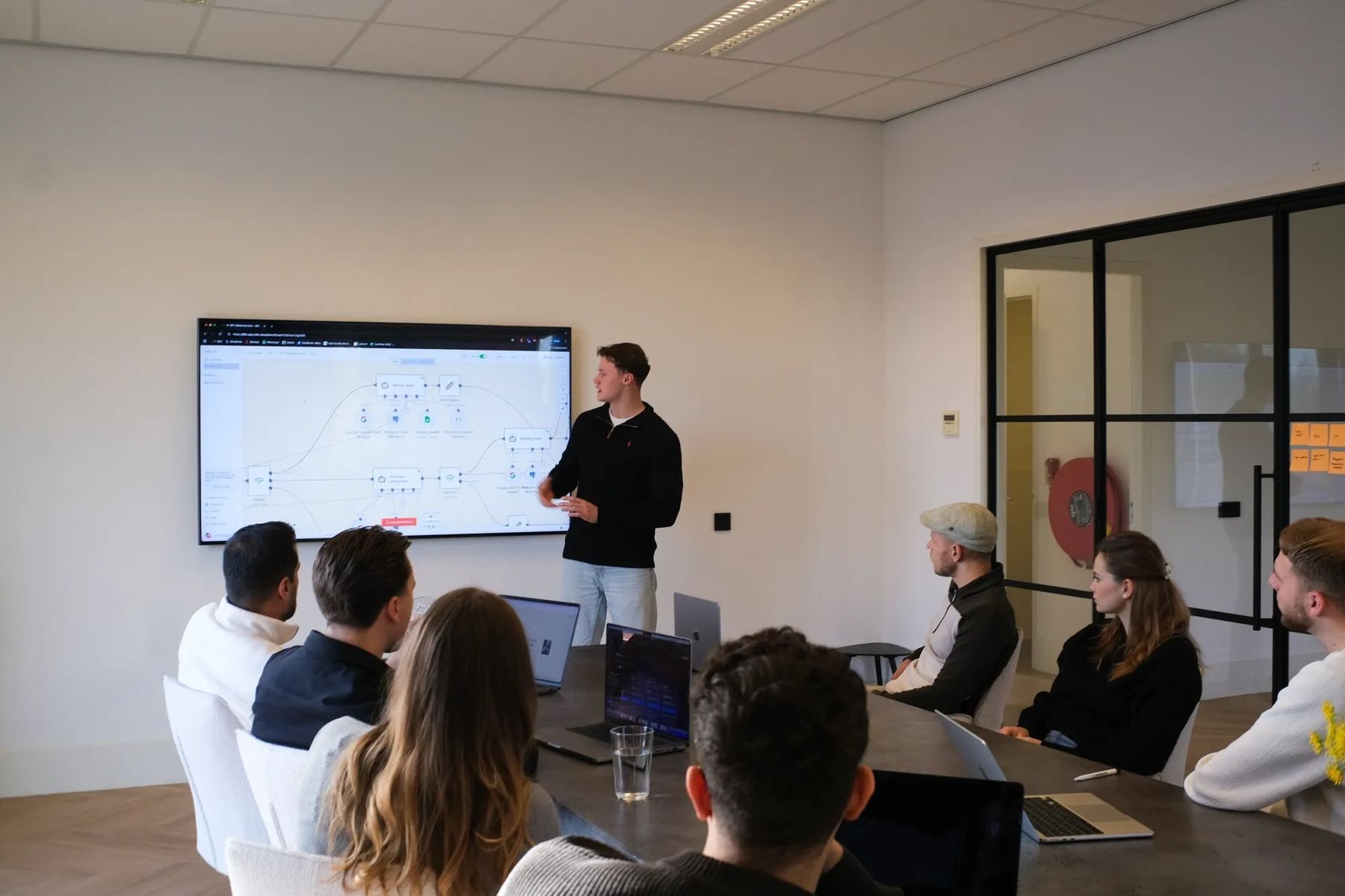 Luc presenteert een AI-workflow tijdens een sessie met team in Ede