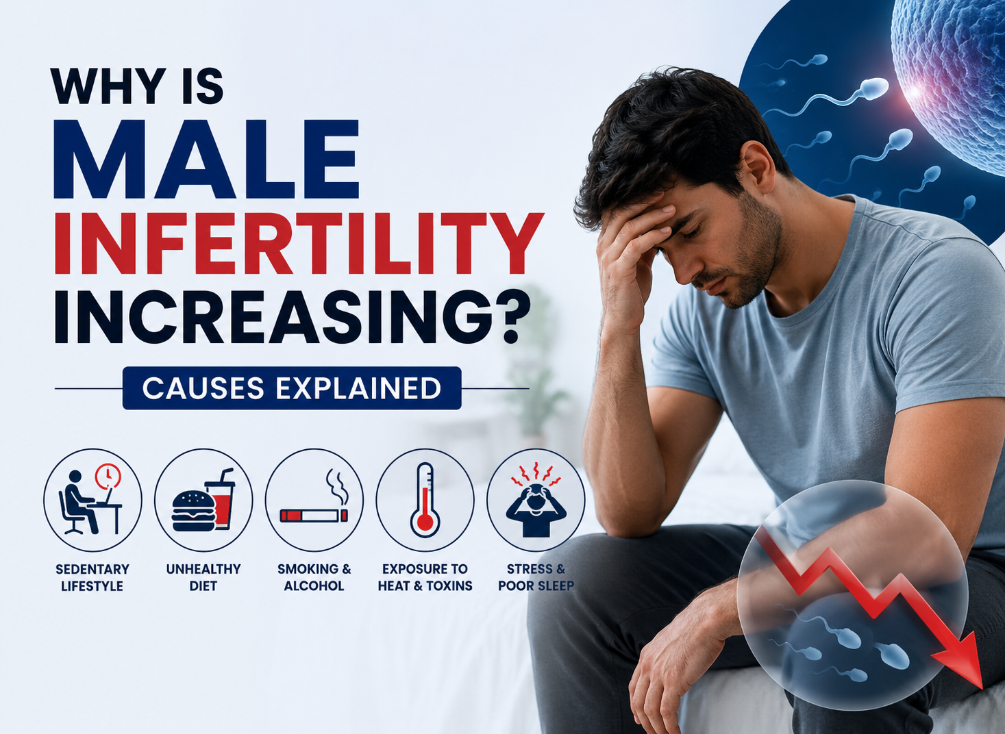 Doctor explaining male infertility causes to a concerned patient in a clinic
