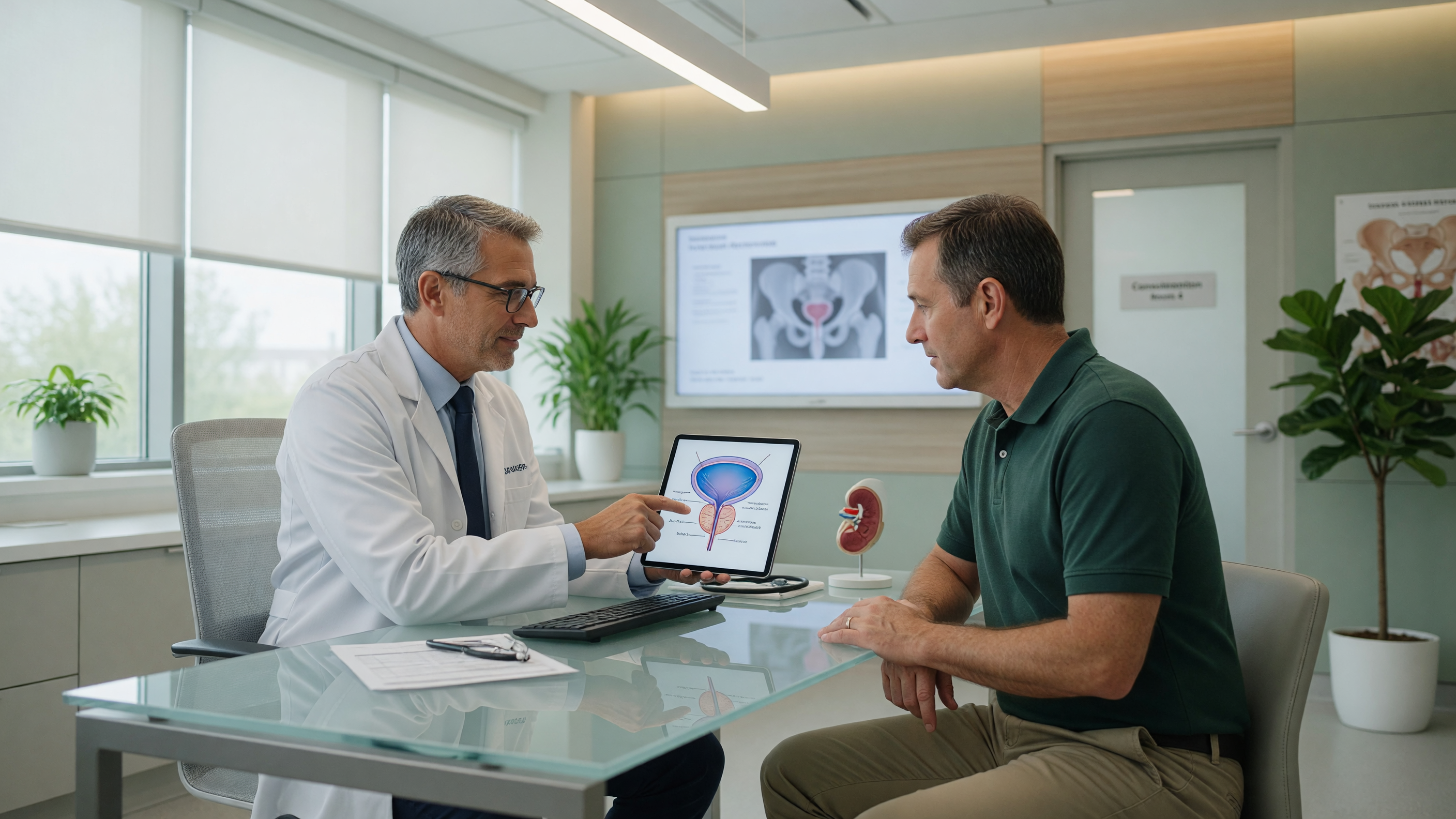 Doctor examining scrotal swelling to explain hydrocele causes in adults