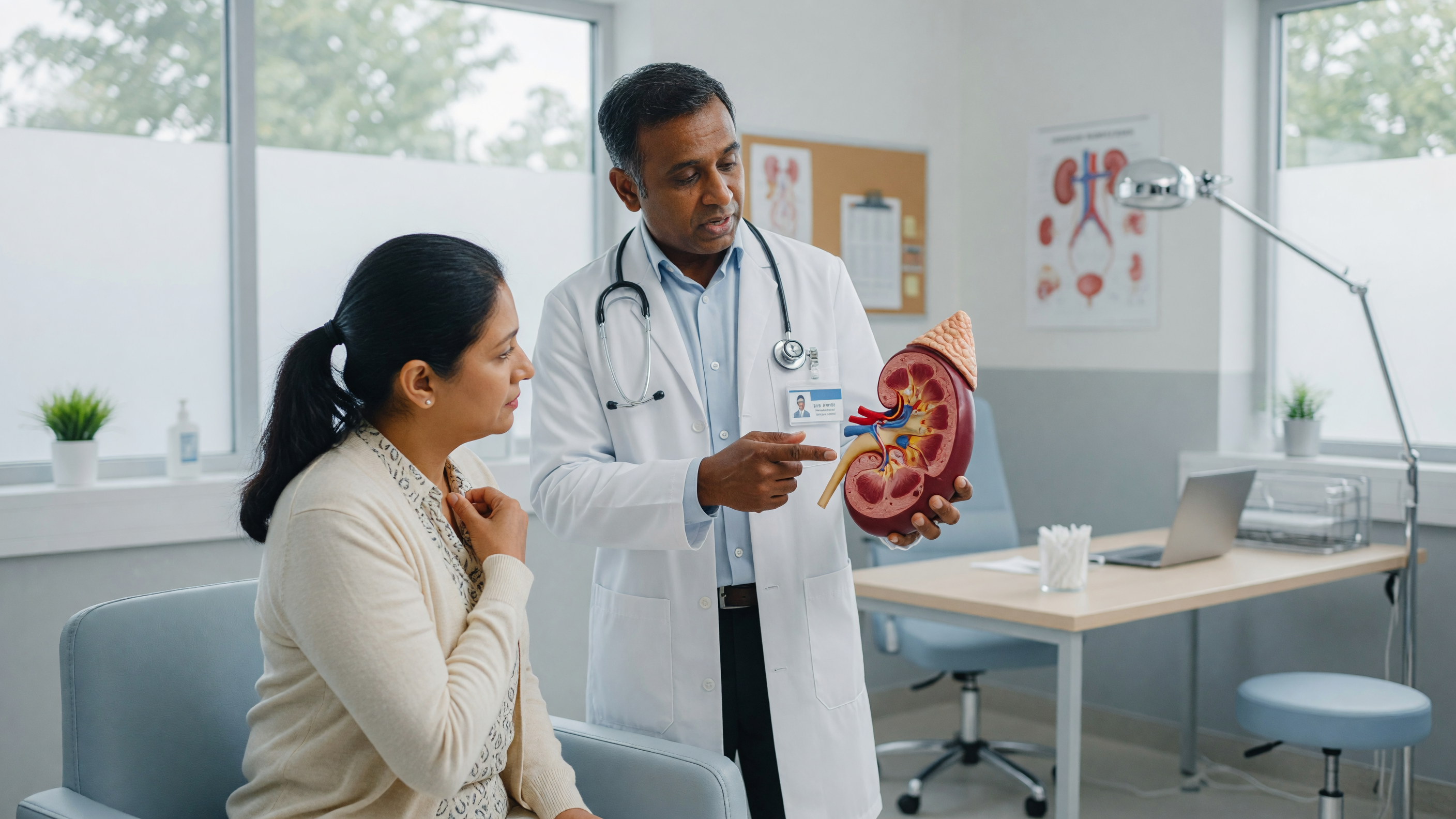 Medical illustration explaining kidney stone causes and common risk factors in the kidney