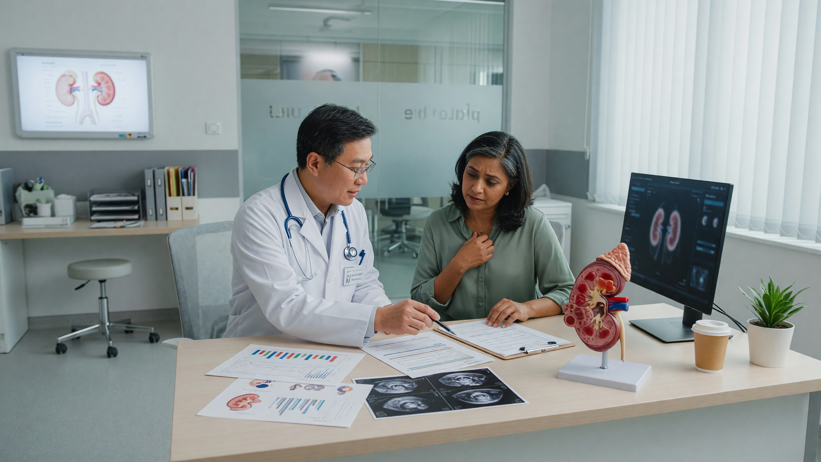 Doctor examining a patient showing early kidney disease symptoms during a checkup