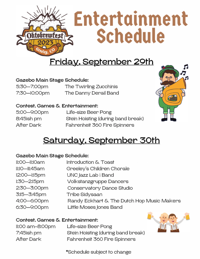 Entertainment Schedule for Greeley's Oktobrewfest 2023