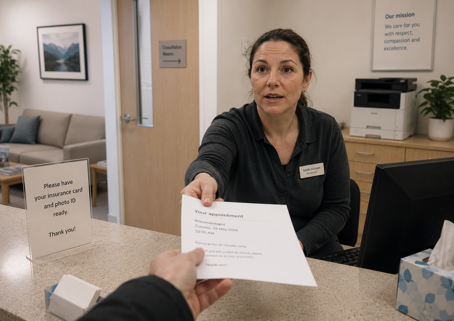 doctors helper handing out list for gout patient