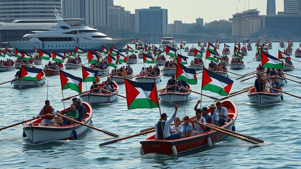 عشرات الأشخاص يجدفون في سيدني ونيوكاسل تضامناً مع أسطول غزة