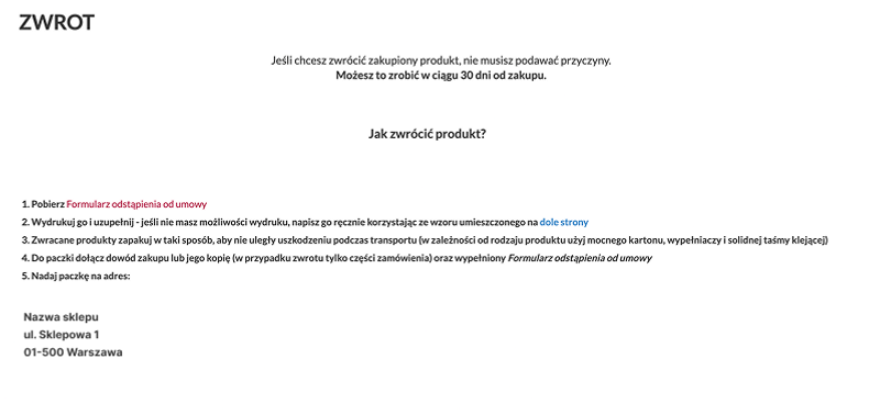 Przykład błędnego umieszczenia funkcji odstąpienia od umowy