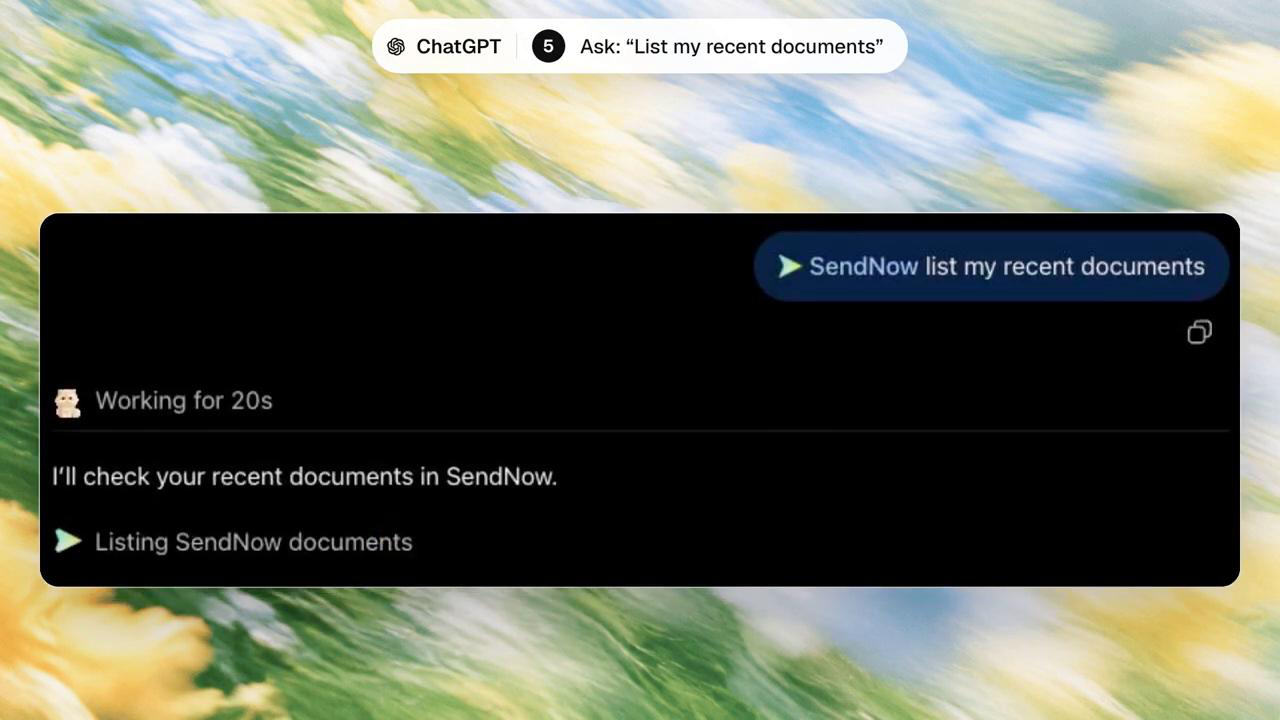 ChatGPT prompt requesting recent SendNow documents