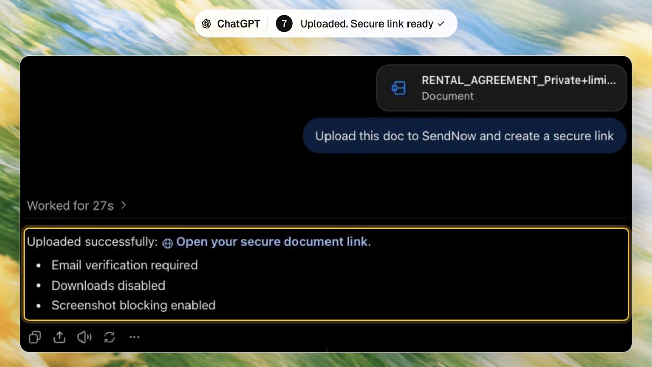Second screenshot showing the same secure link success message