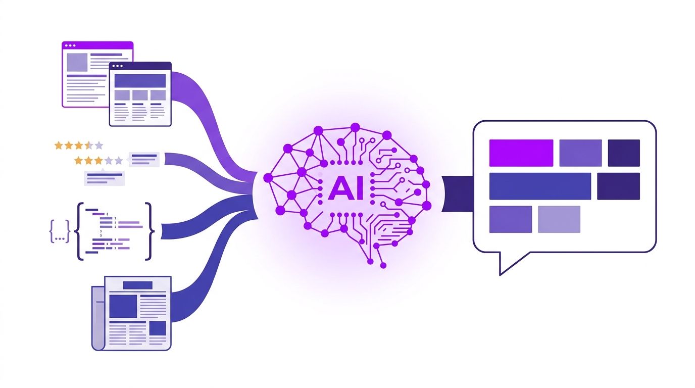 How AI models process data sources to generate brand recommendations