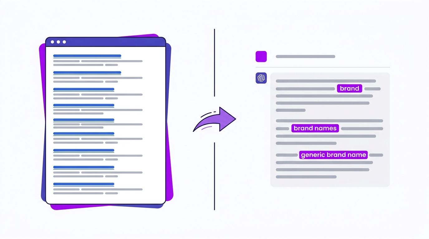Side-by-side comparison of traditional search results versus AI-generated brand responses
