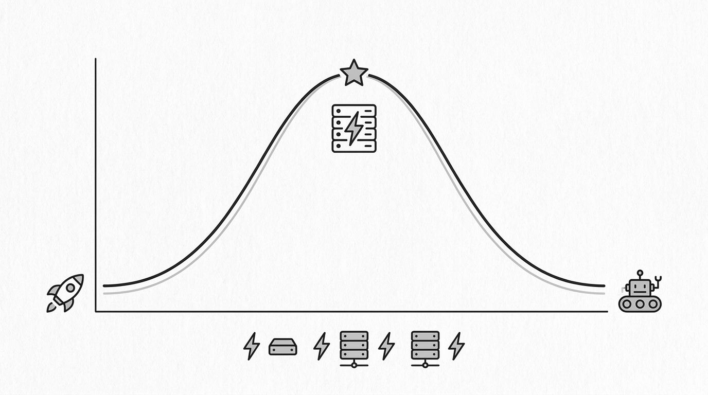 Diagram showing a tradeoff curve between site speed optimization and AI crawlability, with a labeled sweet spot where both intersect