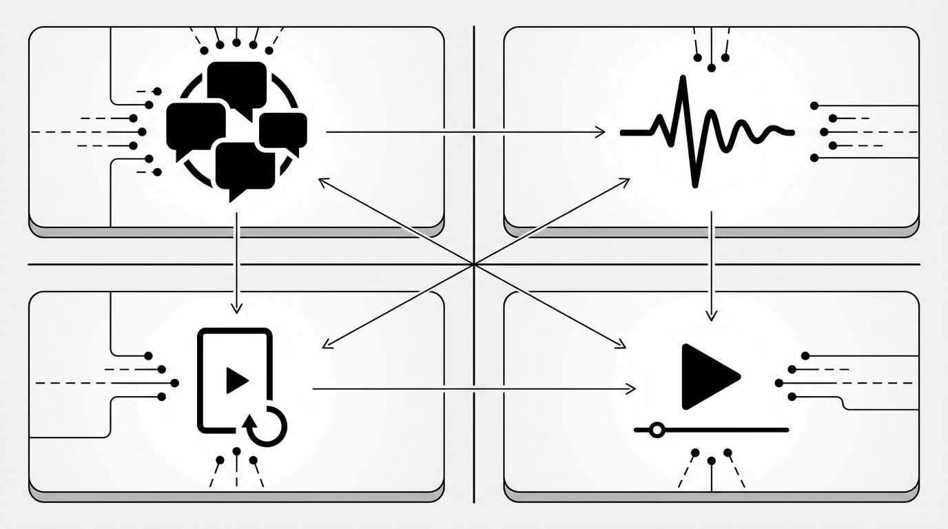 Map showing Meta AI, Grok, TikTok Search AI, and YouTube features and the content signals each prioritizes