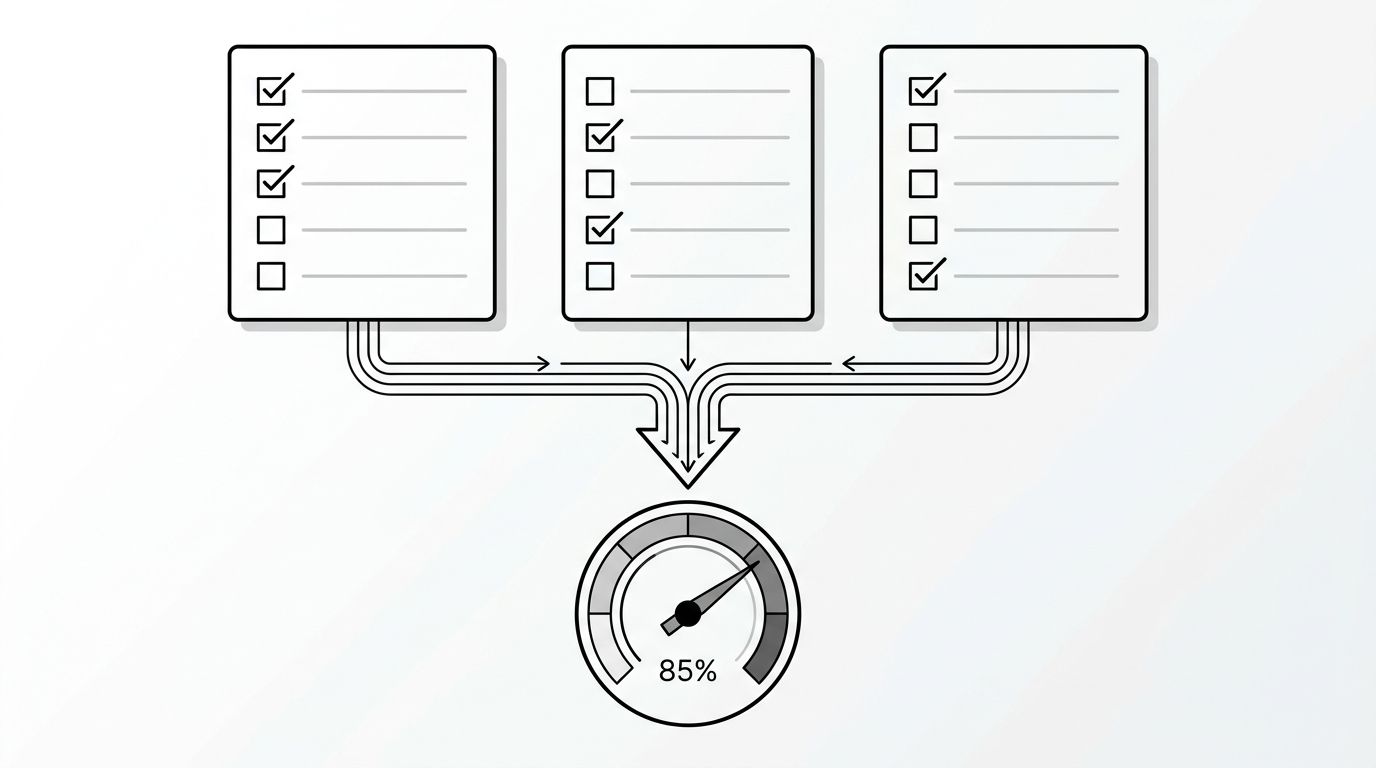 Flowchart showing GEO readiness check categories flowing into a readiness score with gap prioritization