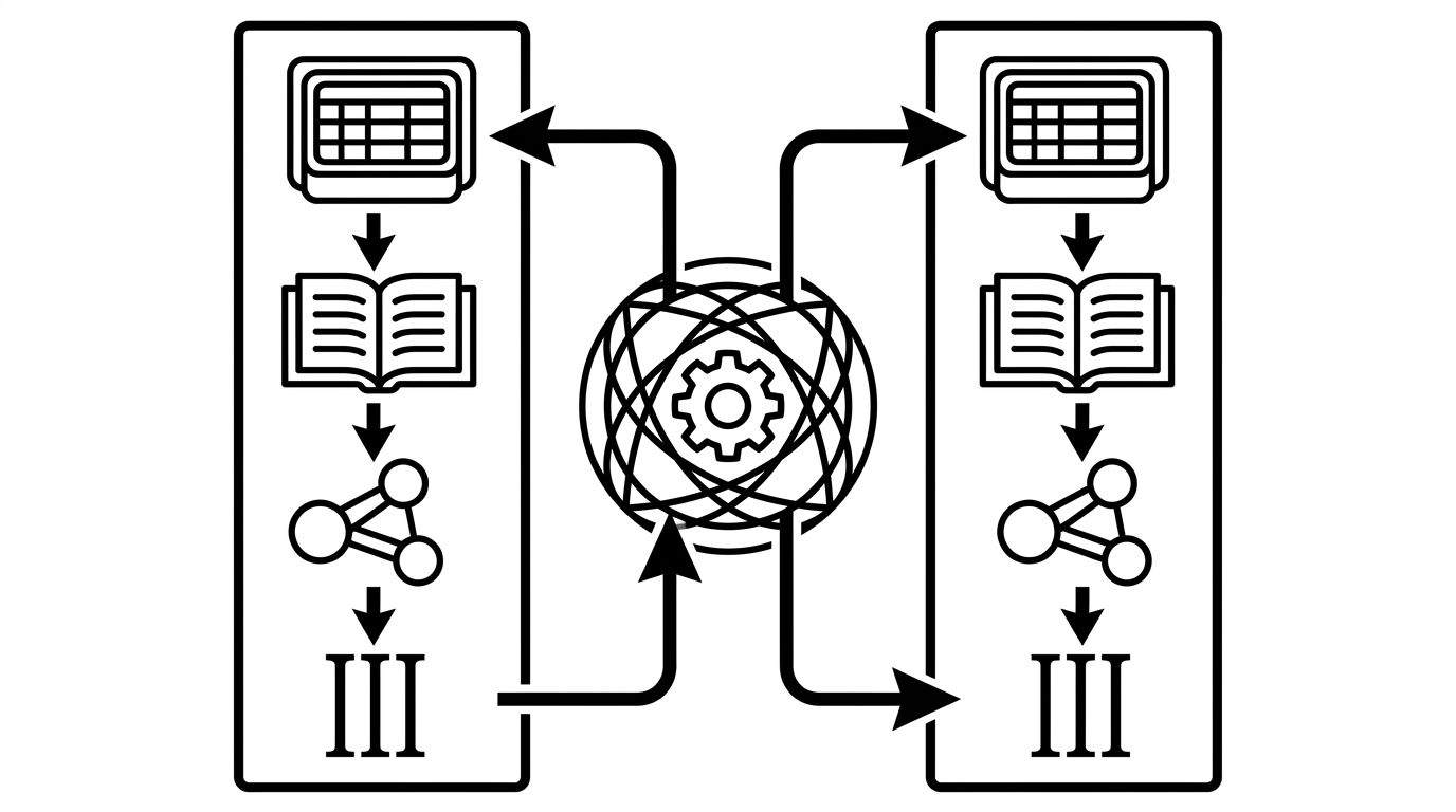 Diagram showing how Wikipedia entries, schema markup, knowledge graph claims, and branded mentions feed into an AI model's entity disambiguation logic for two similarly-named brands