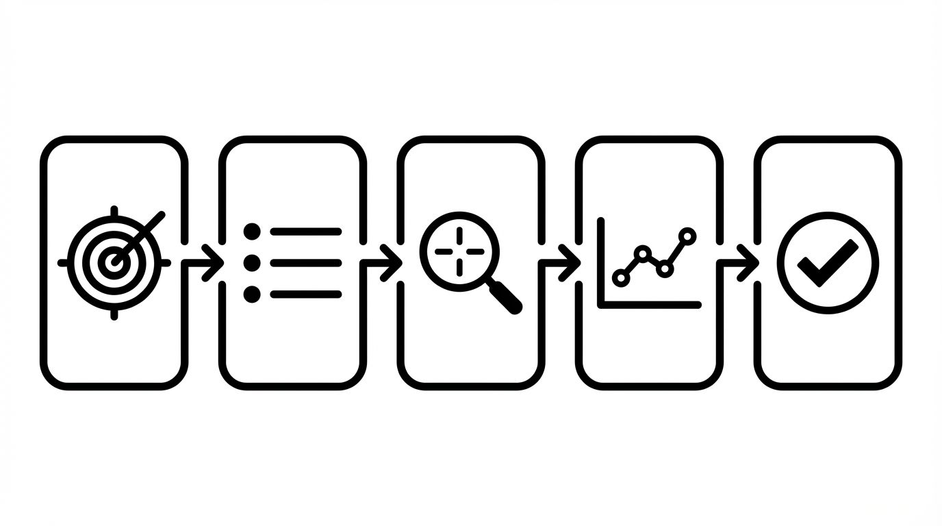 Flowchart showing the five steps of an AI visibility audit from scoping to action plan