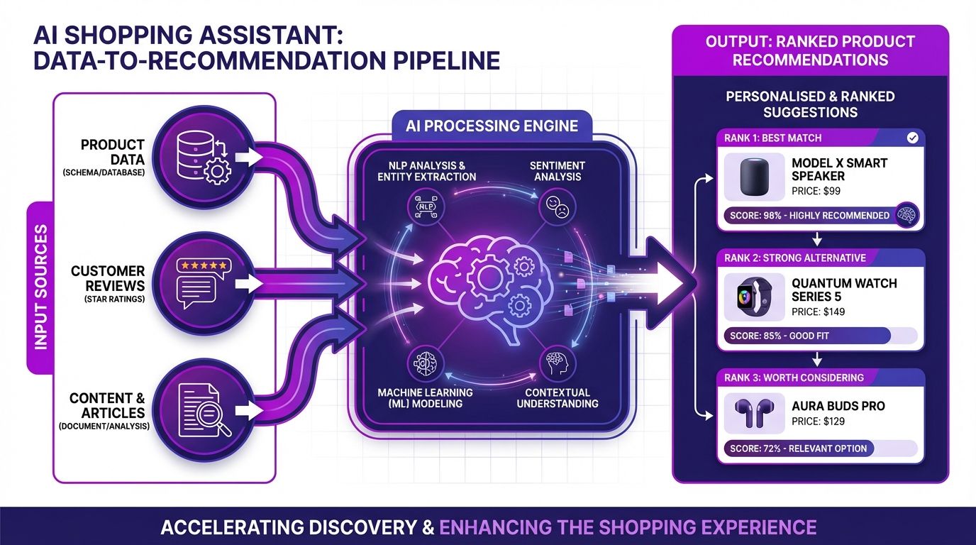 How AI shopping assistants pull from product data, reviews, and content to generate recommendations