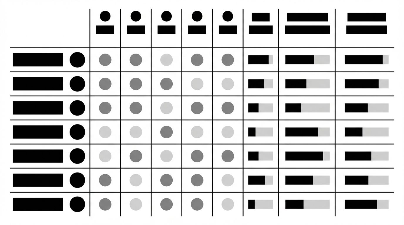 Diagram showing a competitor benchmarking matrix comparing brand mention rates across AI platforms
